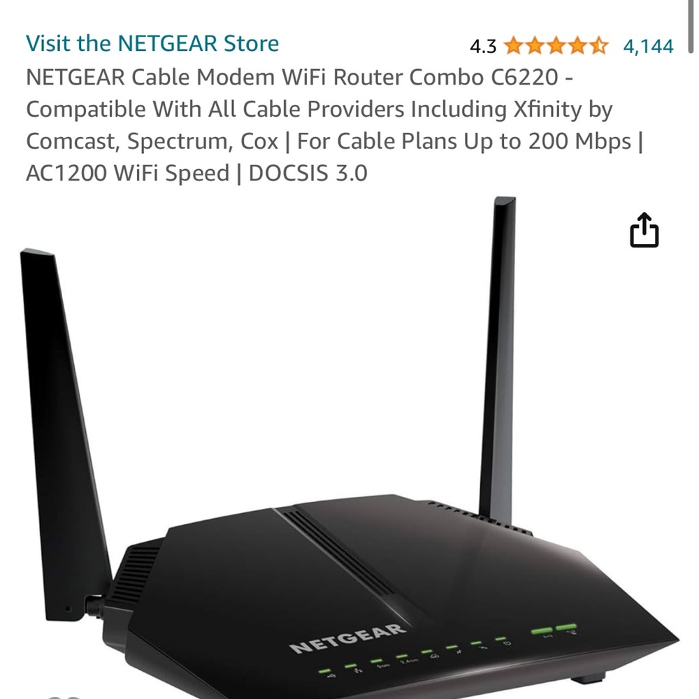 NWT Netgear ac1200 WiFi cable modem router. 802.11 ac dual band gigabit
